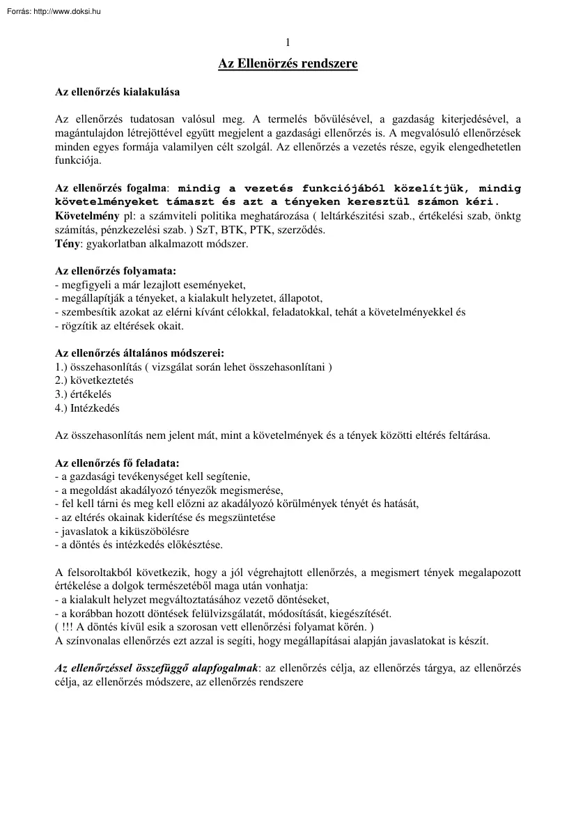 Az ellenőrzés rendszere