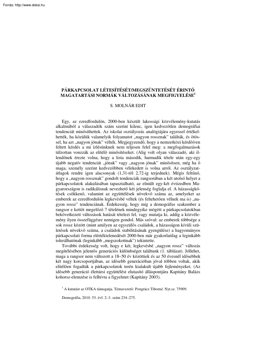 Molnár Edit - Párkapcsolat létesítését, megszüntetését érintő magatartási normák