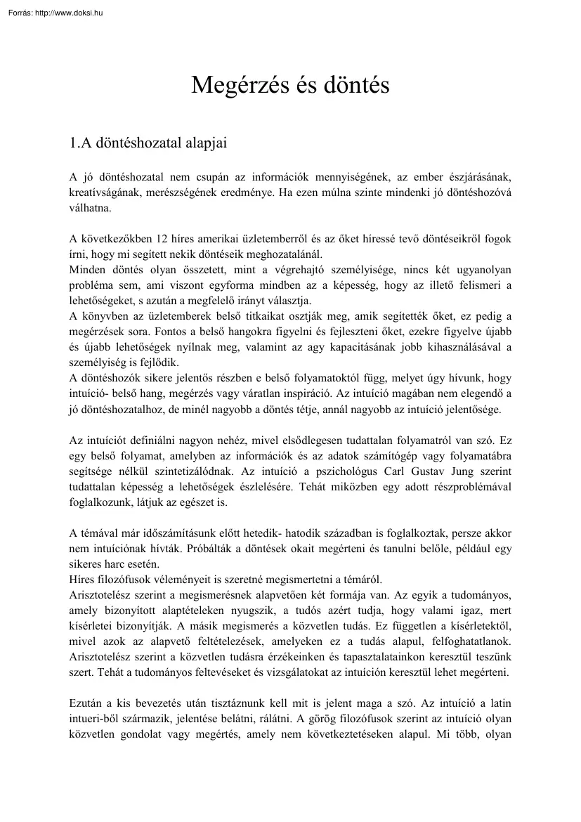 Megérzés és döntés