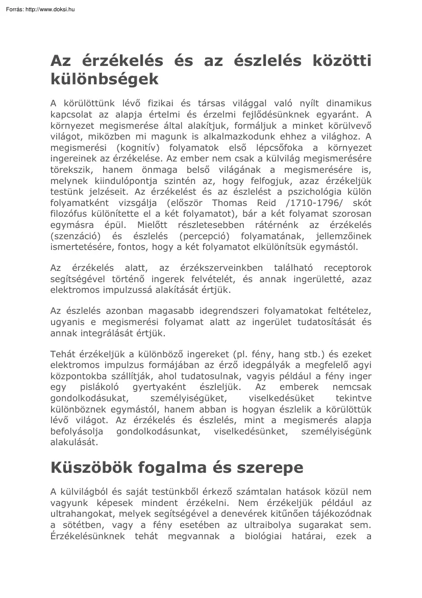 Az érzékelés és az észlelés közötti különbségek