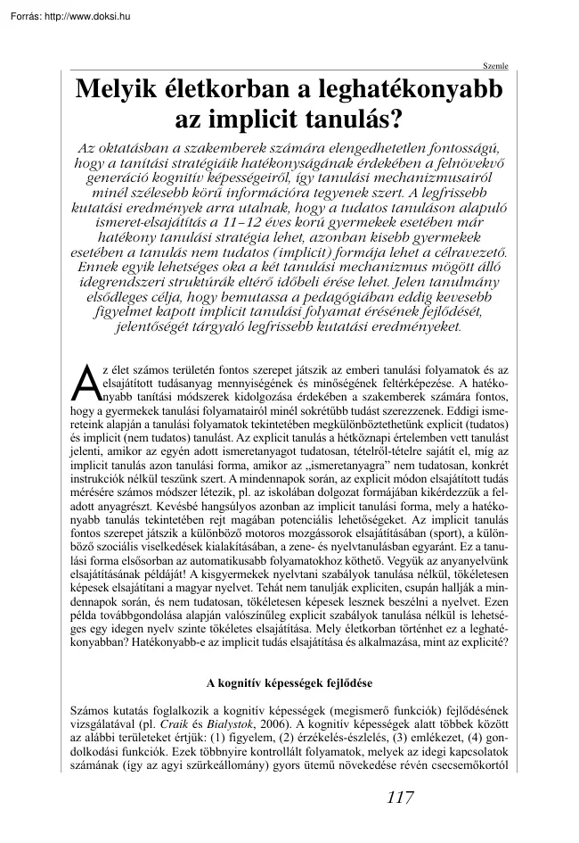 Juhász Dóra - Melyik életkorban a leghatékonyabb az implicit tanulás