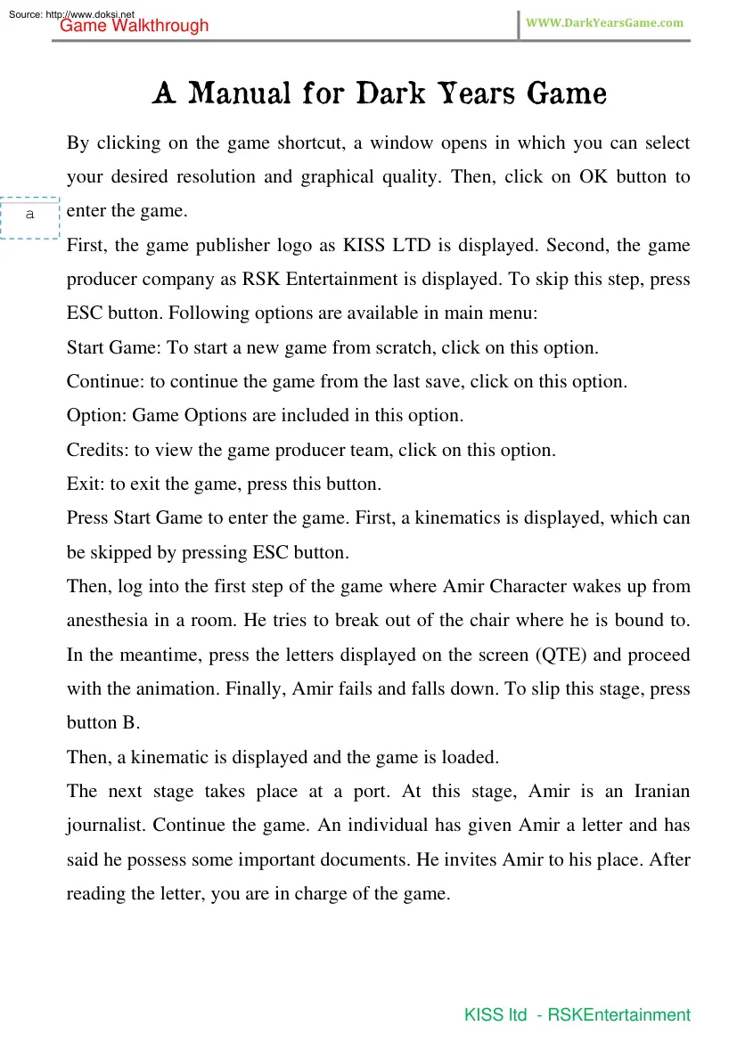 A Manual for Dark Years Game