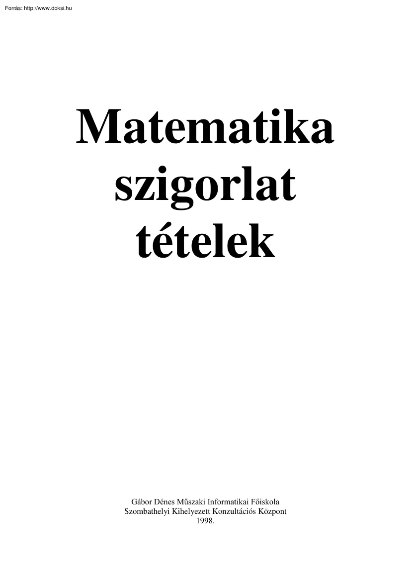 Matematika szigorlat tételek
