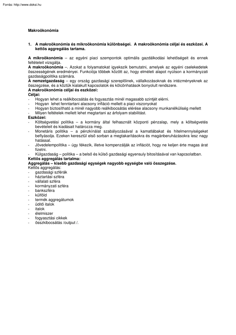 Makroökonómia vizsgaösszefoglaló
