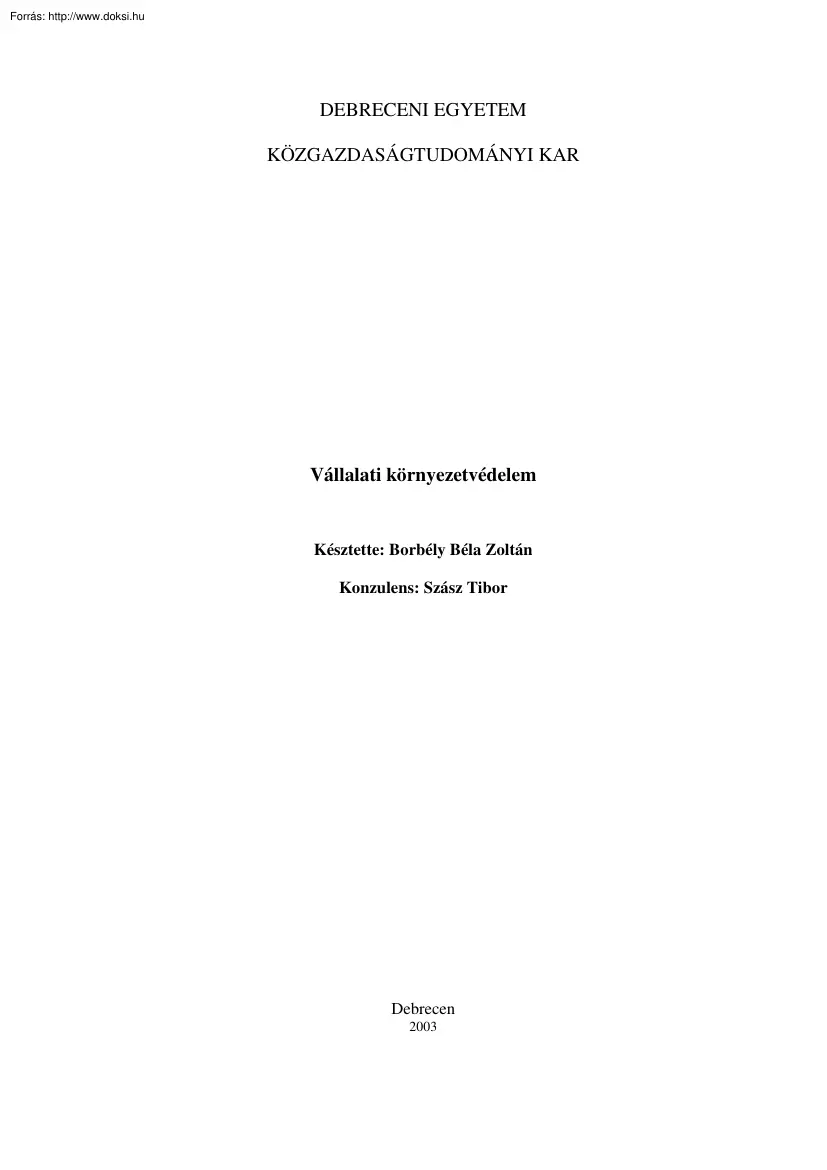 Borbély Béla Zoltán - Vállalati környezetvédelem