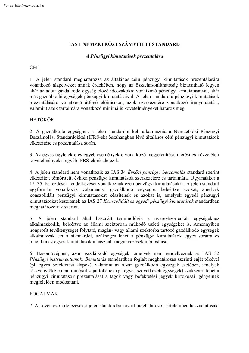 A pénzügyi kimutatások prezentálása