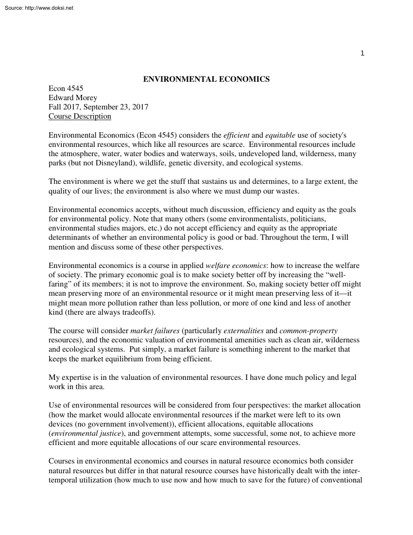 Edward Morey - Environmental Economics