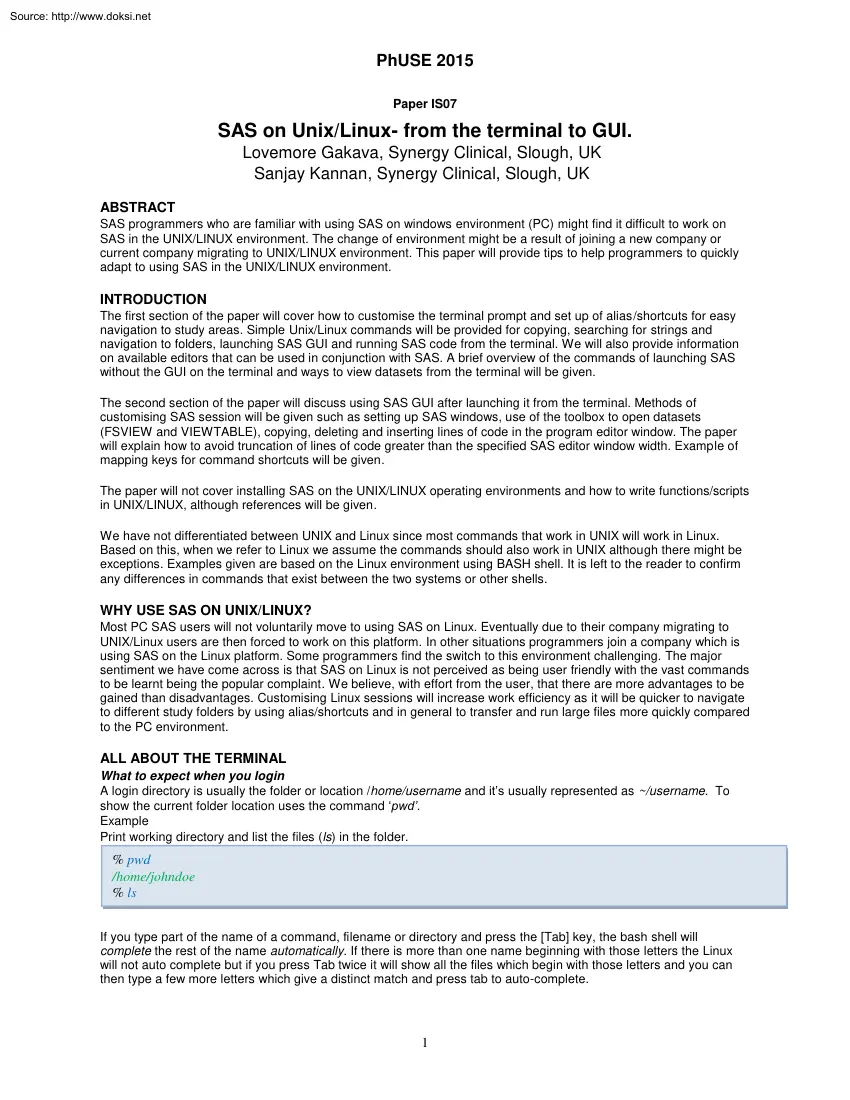Gakava-Clinical-Kannan - SAS on Unix/Linux, From the Terminal to GUI