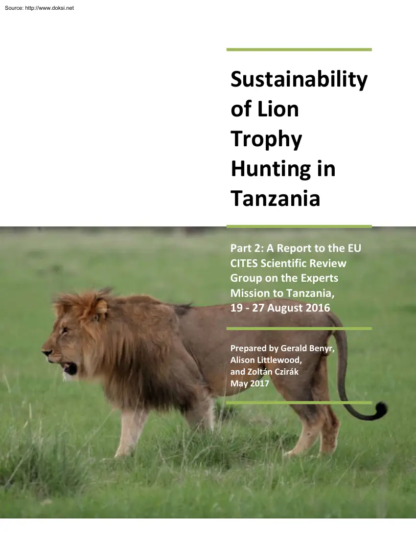 Benyr-Littlewood-Czirák - Sustainability of Lion Trophy Hunting in Tanzania