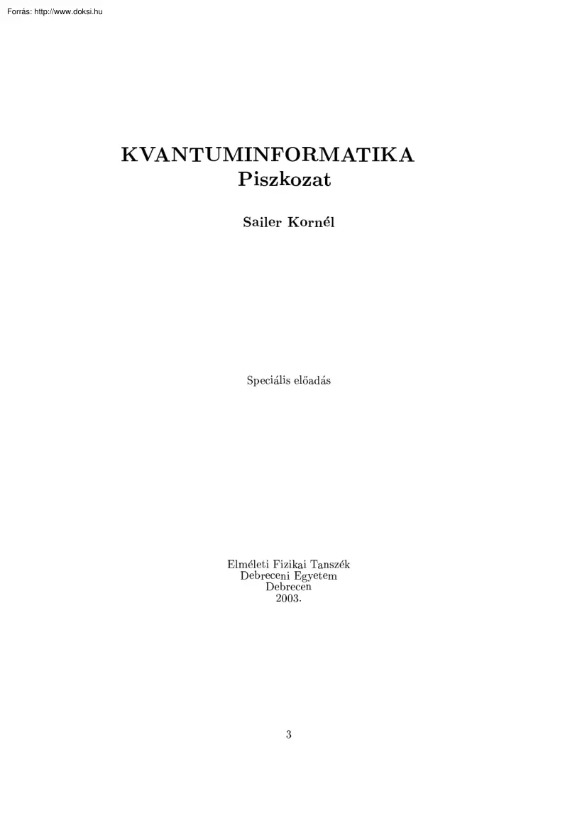 Sailer Kornél - Kvantuminformatika