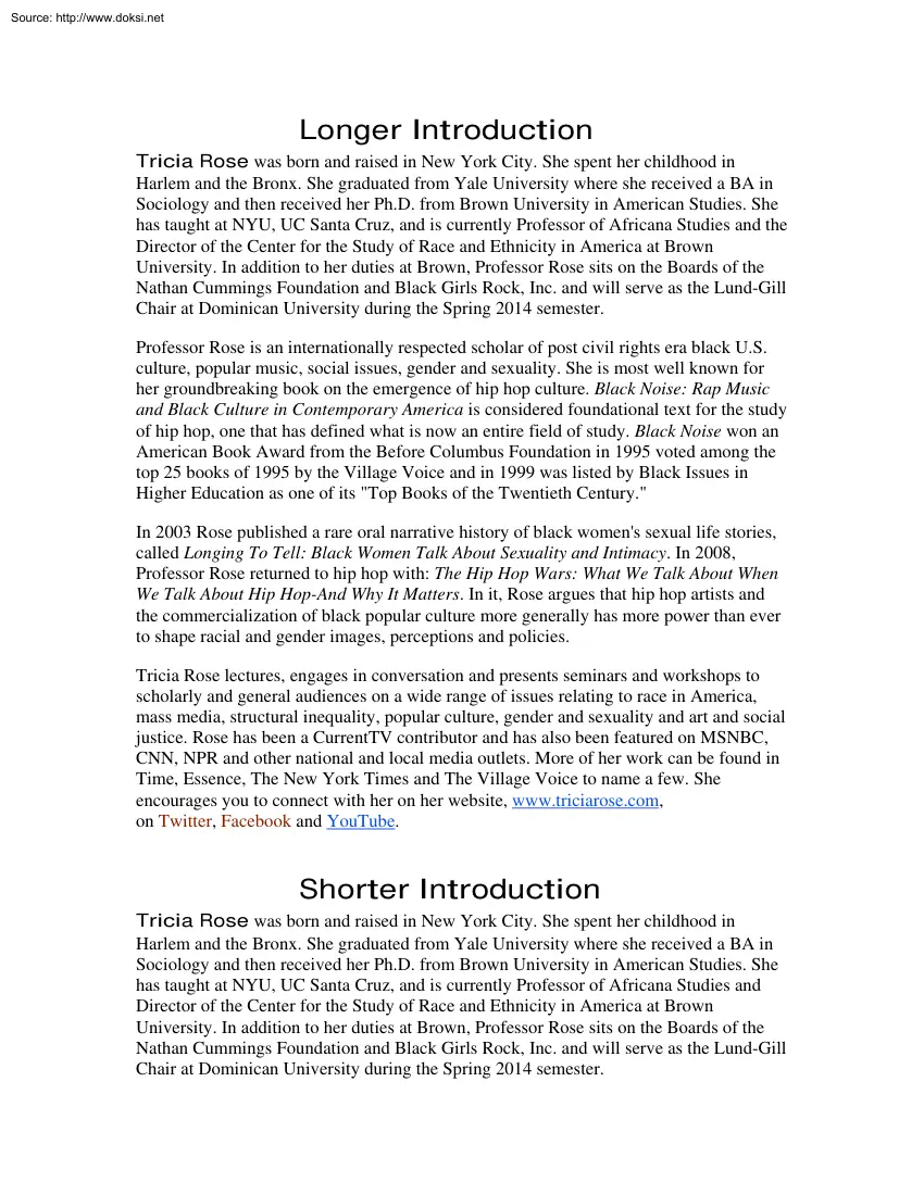 Tricia Rose, Introduction
