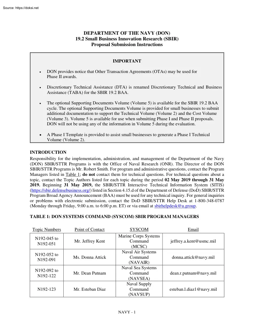 19.2 Small Business Innovation Research (SBIR), Proposal Submission Instructions