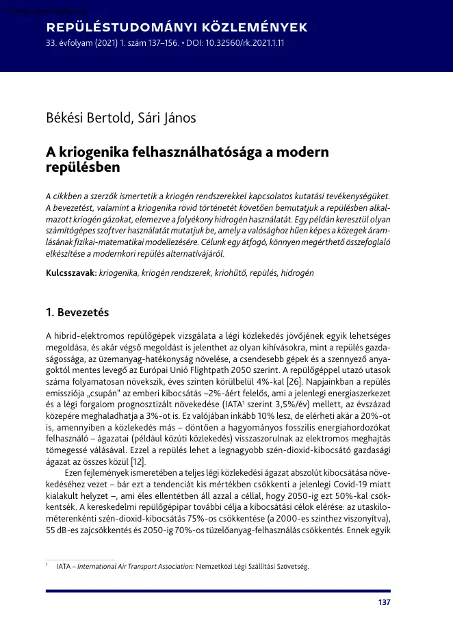 Békési-Sári - A kriogenika felhasználhatósága a modern repülésben
