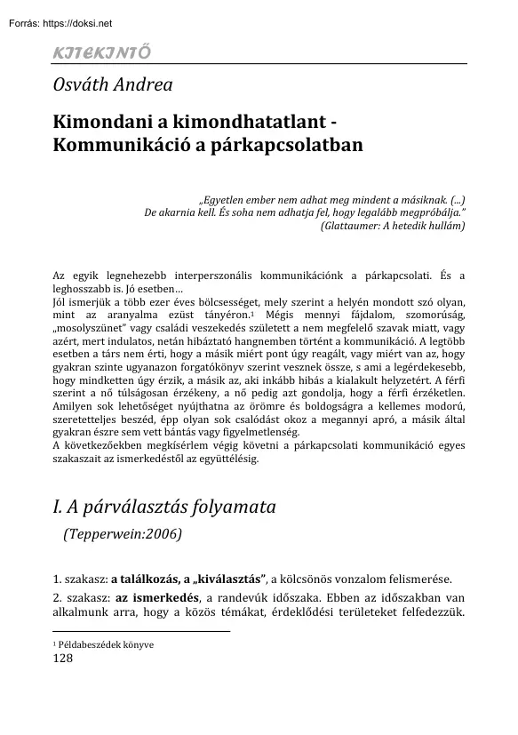 Osváth Andrea - Kimondani a kimondhatatlant, kommunikáció a párkacsolatban