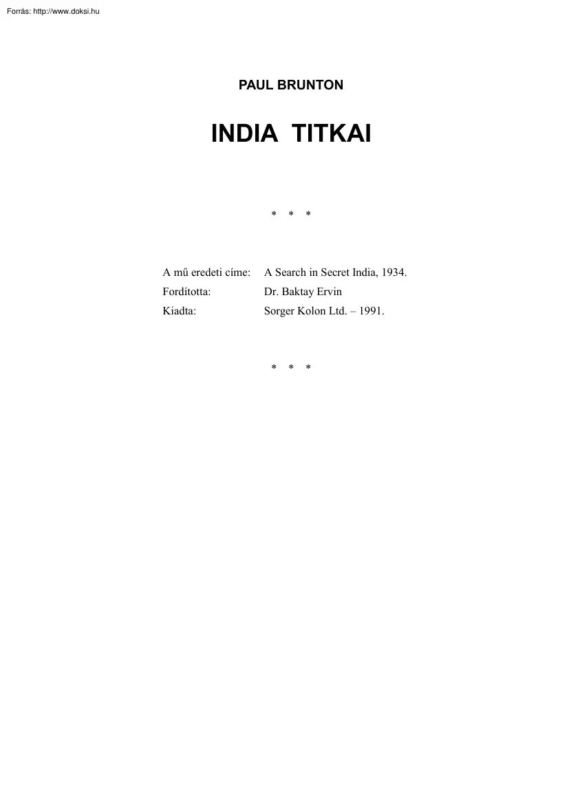 Paul Brunton - India titkai