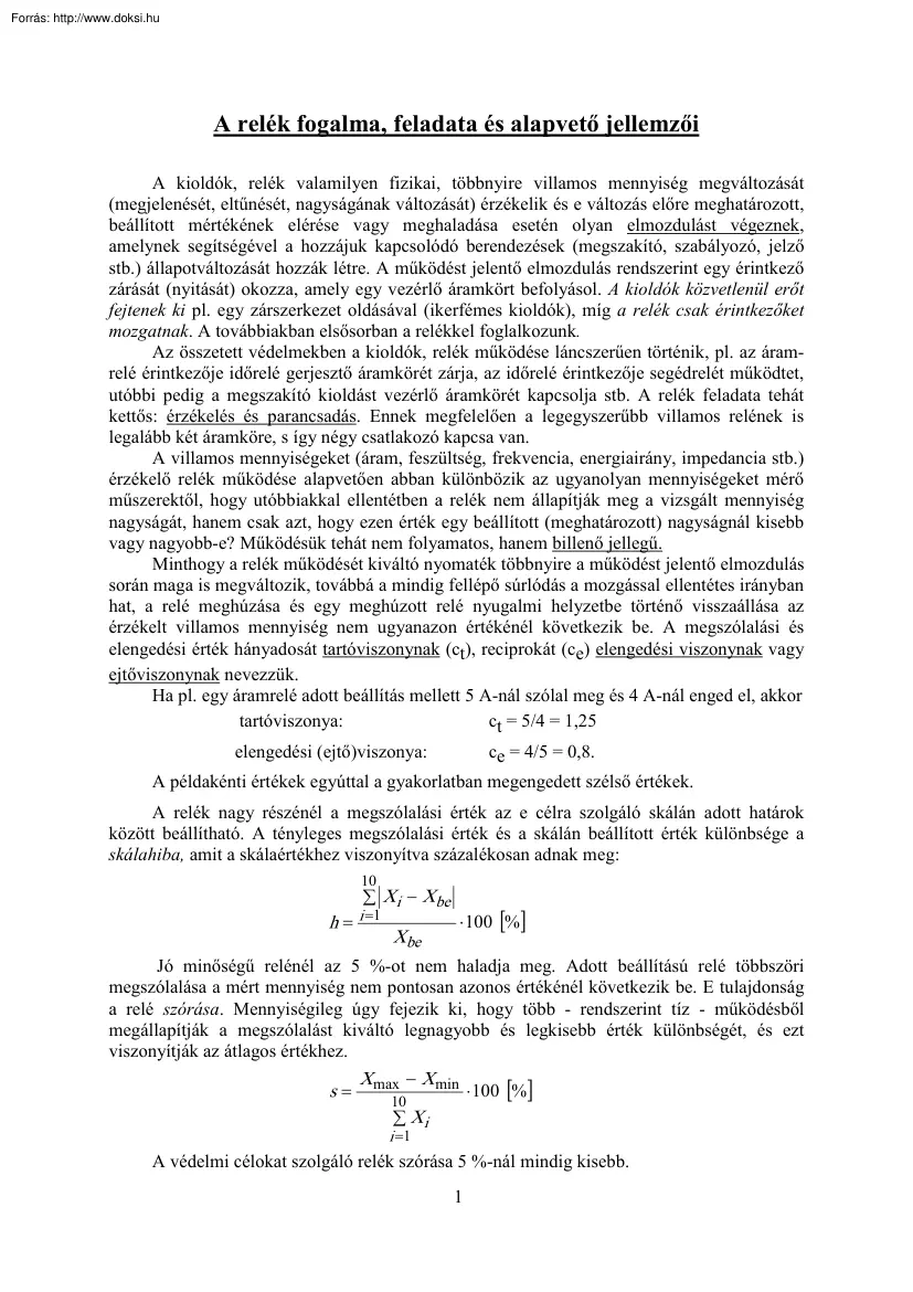 A relék fogalma, feladata és alapvető jellemzői