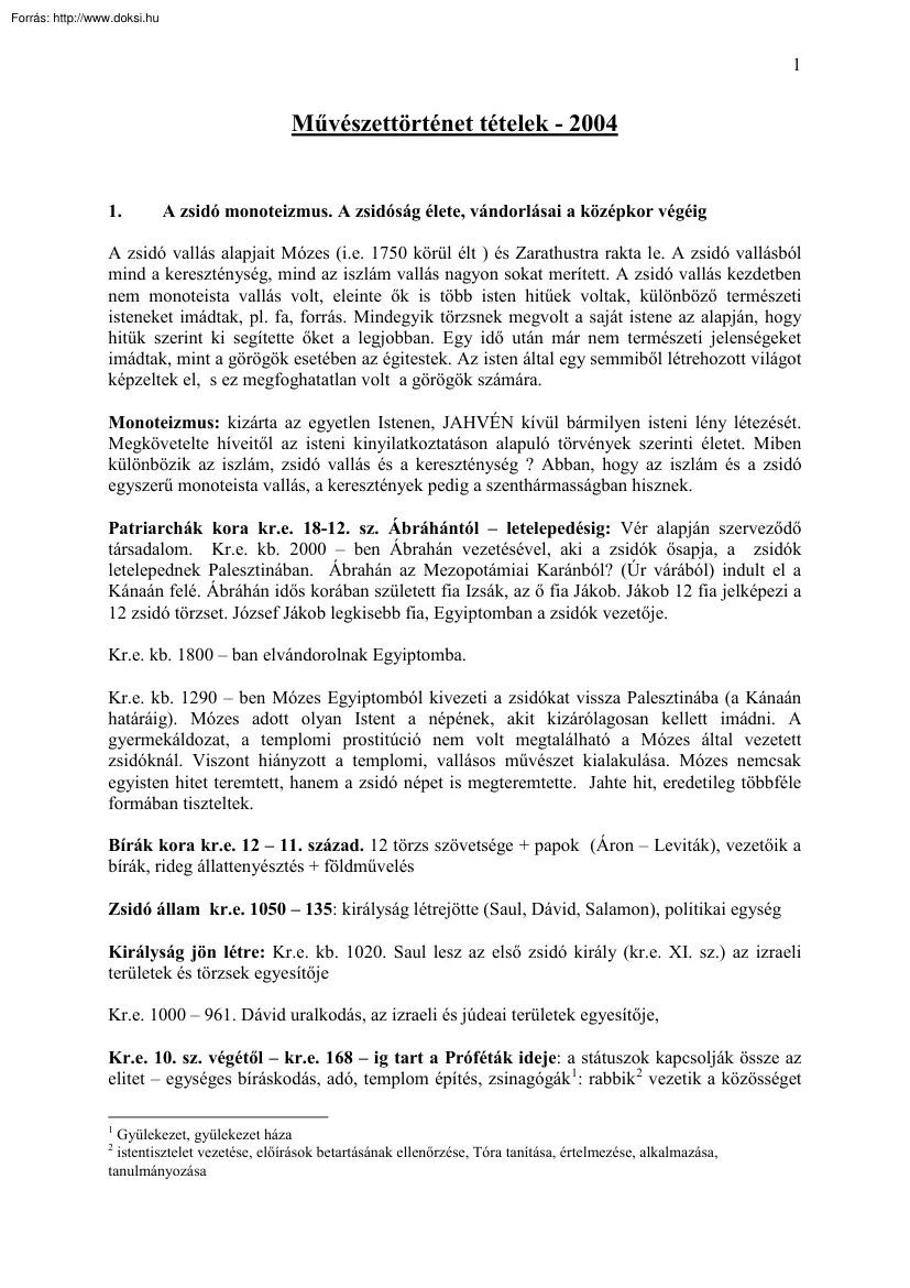 Művészettörténet tételek, 2004