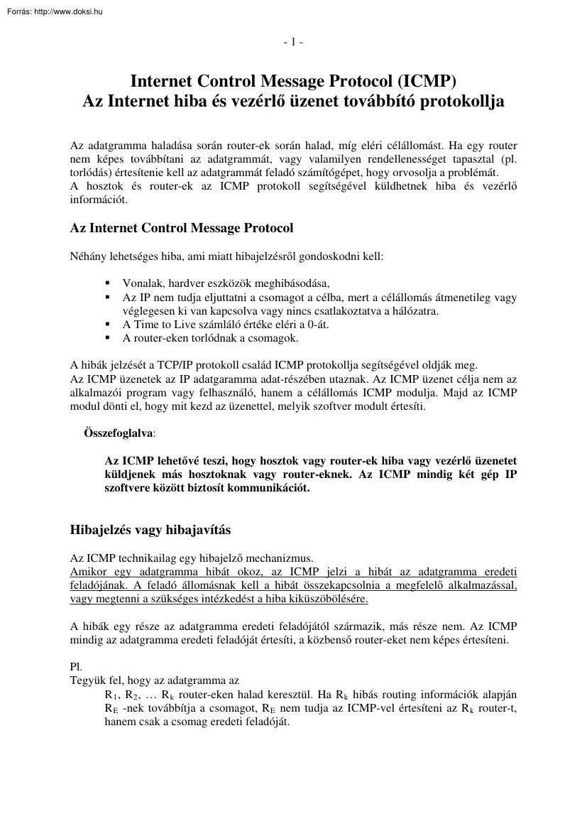 Az Internet hiba és vezérlőüzenet továbbító protokollja