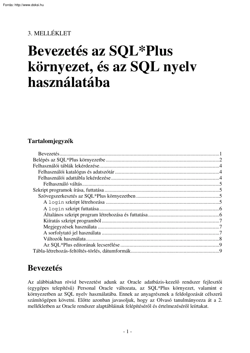 Bevezetés az SQL-Plus-ba