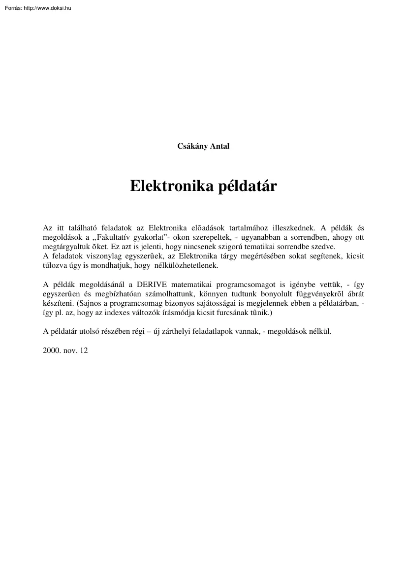 Csákány Antal - Elektronika példatár