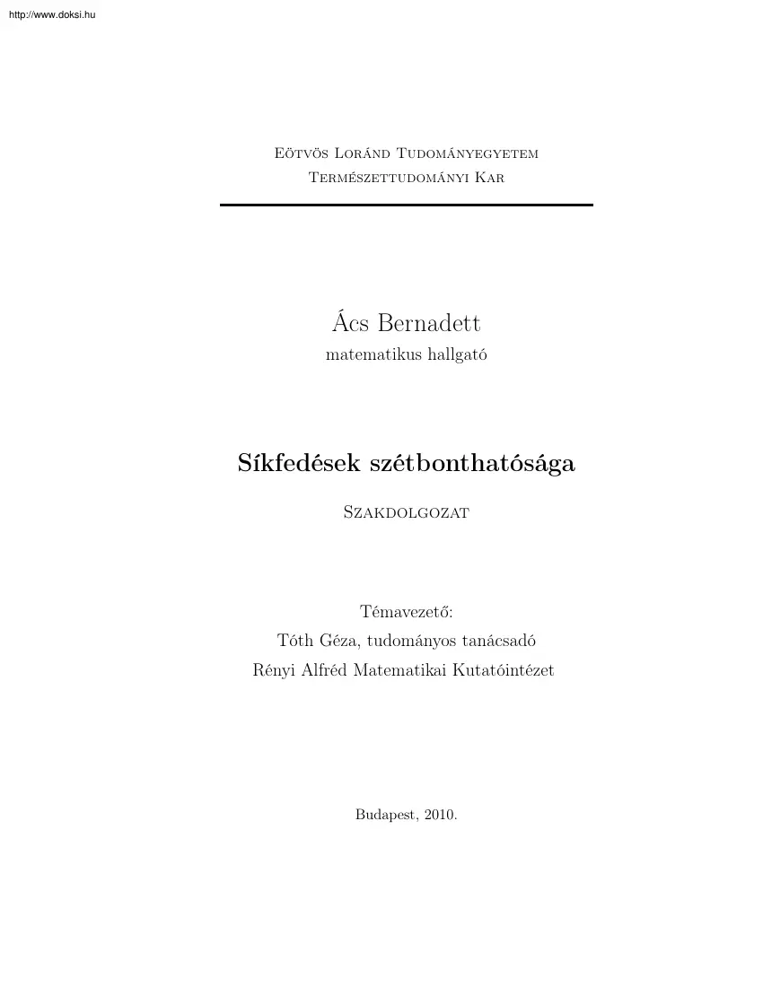 Ács Bernadett - Síkfedések szétbonthatósága