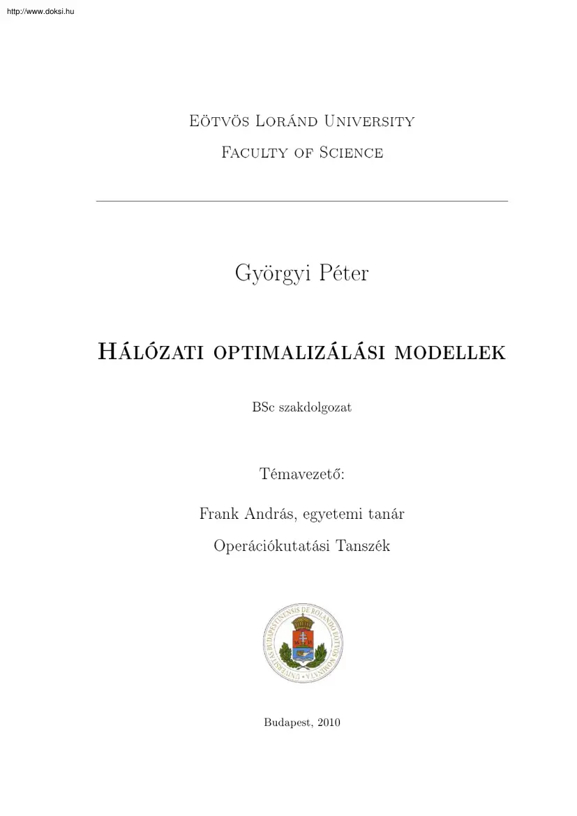 Györgyi Péter - Hálózati optimalizálási modellek