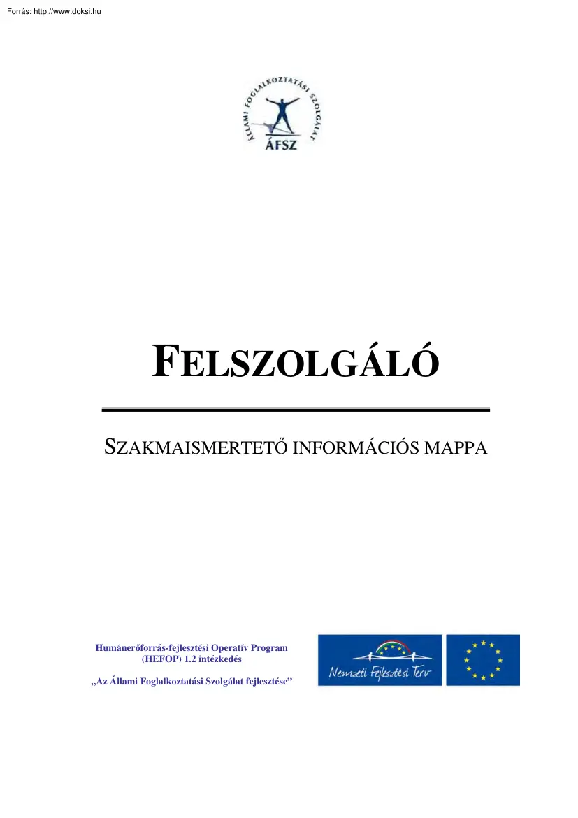 Felszolgáló, szakmaismertető információs mappa