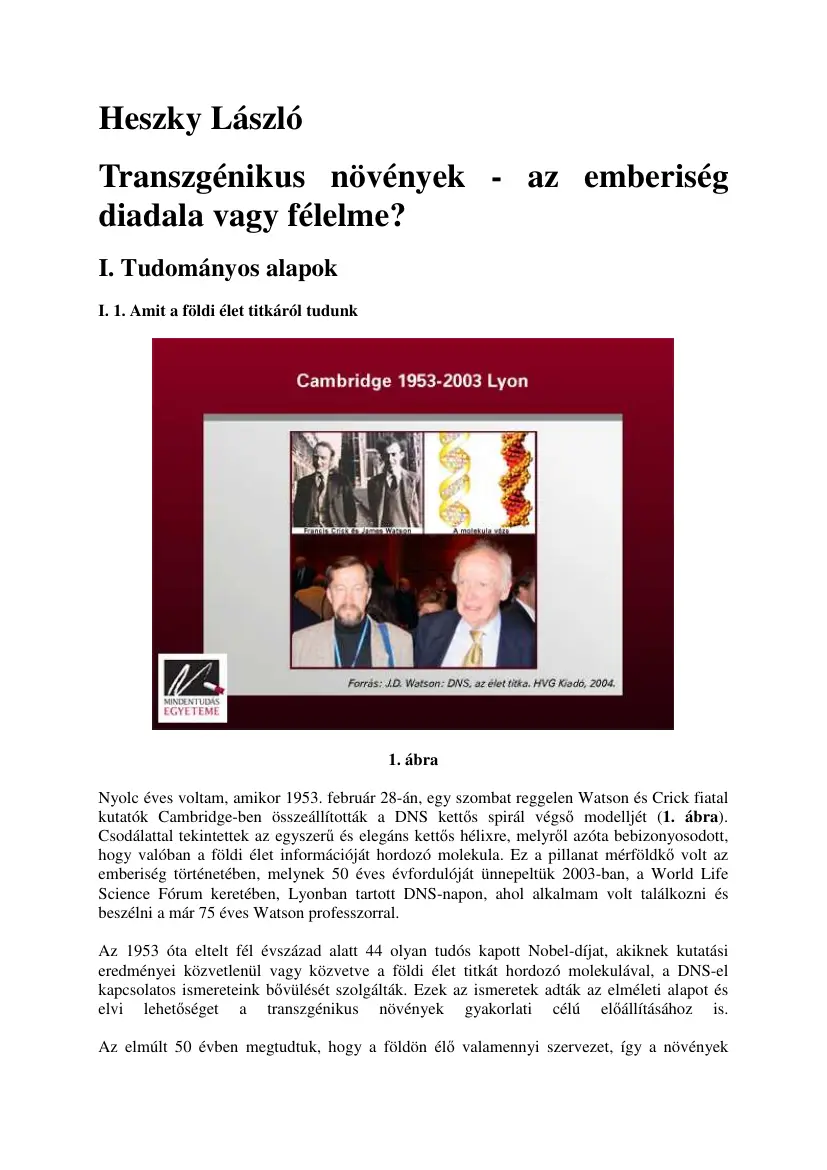 Heszky László - Transzgénikus növények, az emberiség diadala vagy félelme