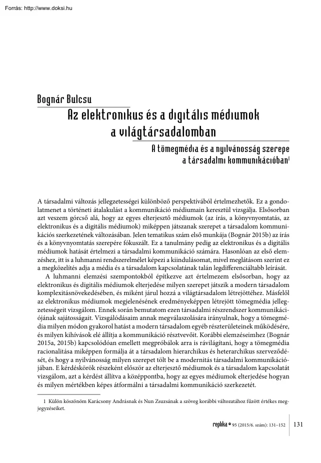 Bognár Bulcsu - Az elektronikus és digitális médiumok a világtársadalomban