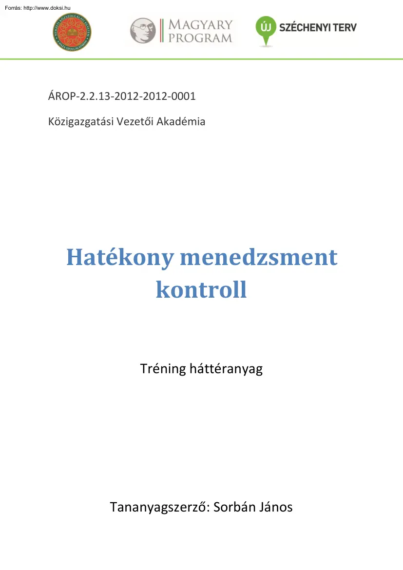 Sorbán János - Hatékony menedzsment kontroll