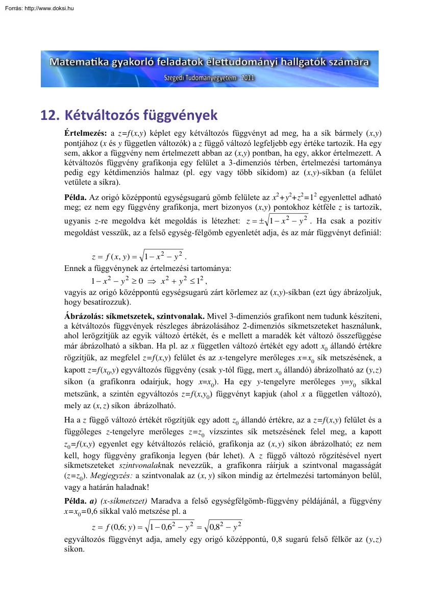 Kétváltozós függvények
