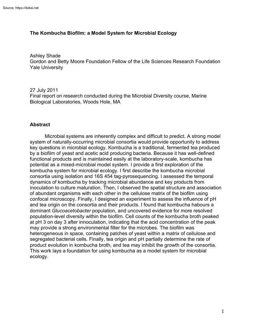 Ashley Shade - The Kombucha Biofilm, a Model System for Microbial Ecology