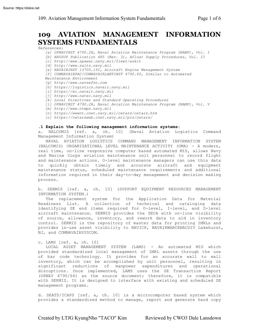 109 Aviation Management Information Systems Fundamentals