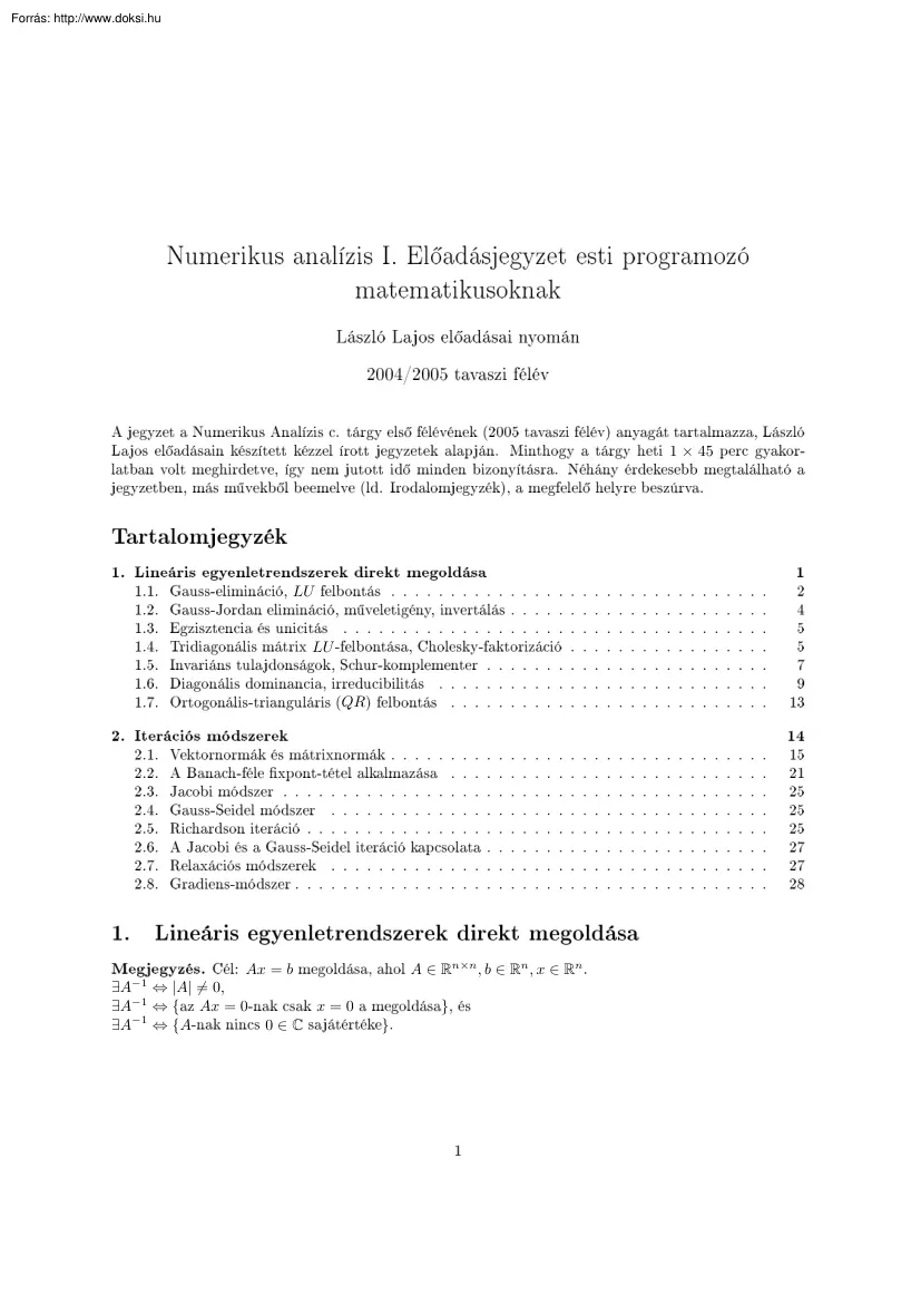 Numerikus analízis I. jegyzet