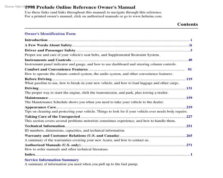 Honda Prelude 1998, owners manual