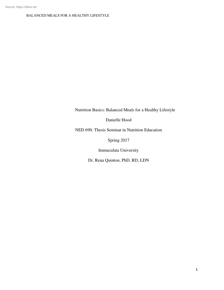 Danielle Hood - Nutrition Basics, Balanced Meals for a Healthy Lifestyle