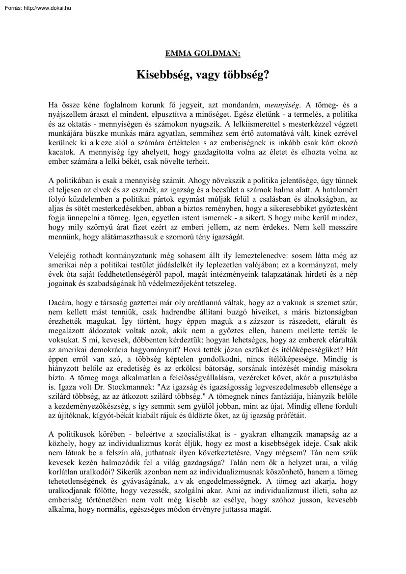Emma Goldman - Kisebbség, vagy többség?