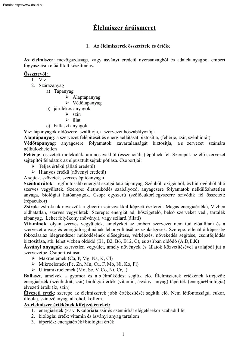 Élelmiszer áruismeret