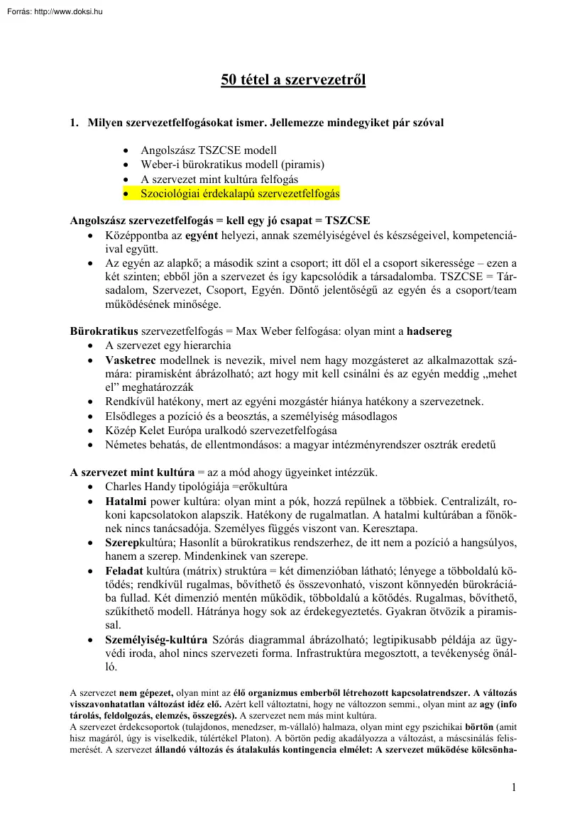 50 tétel a szervezetről