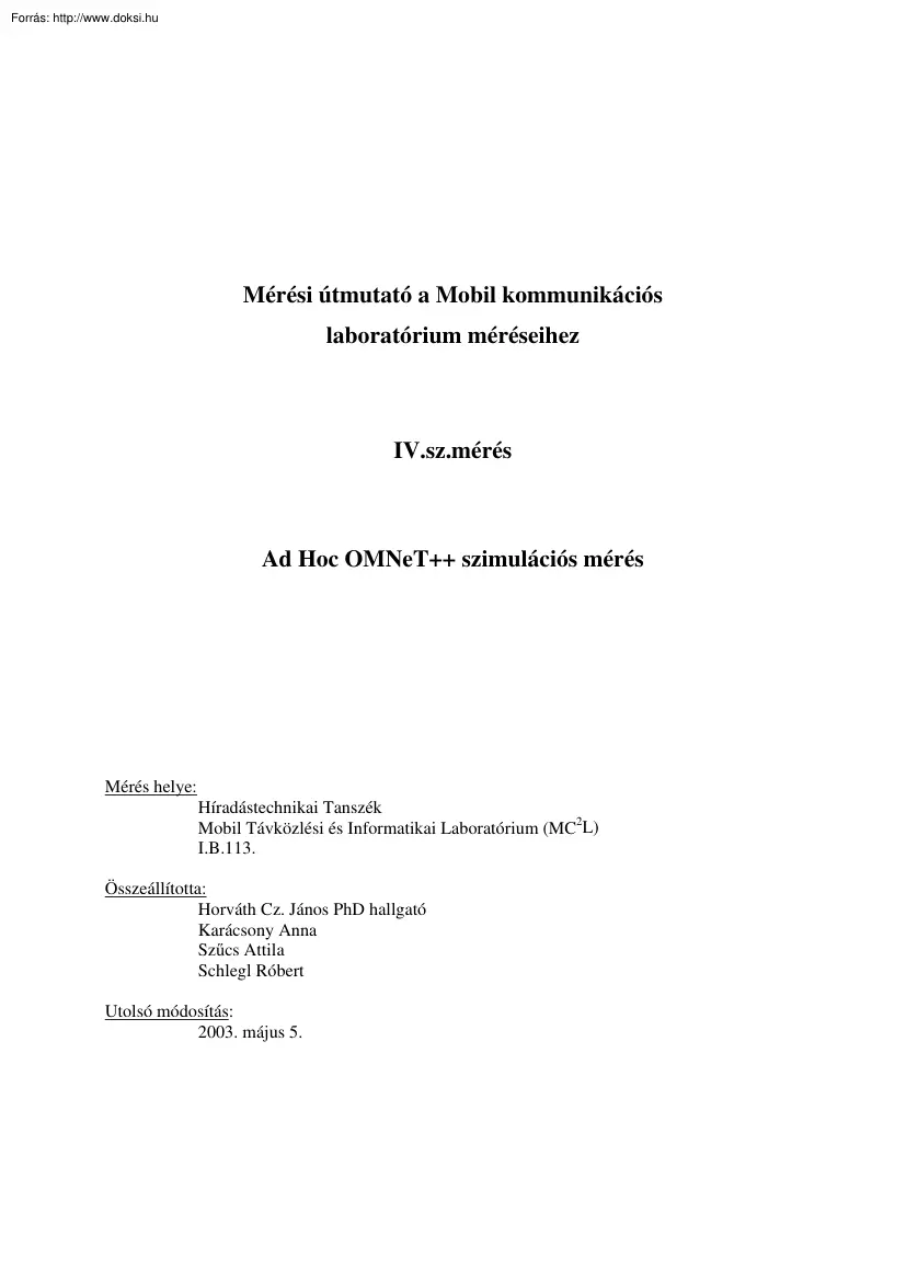 Ad Hoc OMNeT++ szimulációs mérés