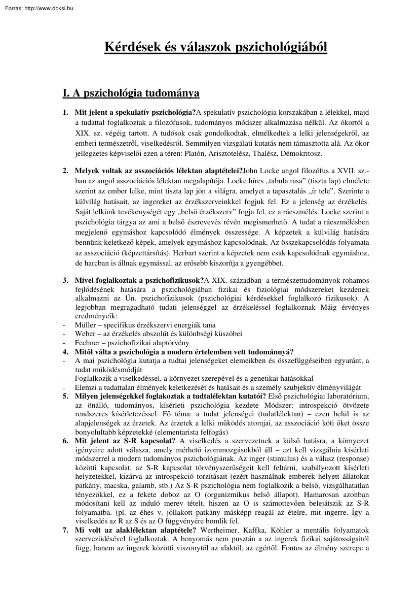 Kérdések és válaszok pszichológiából