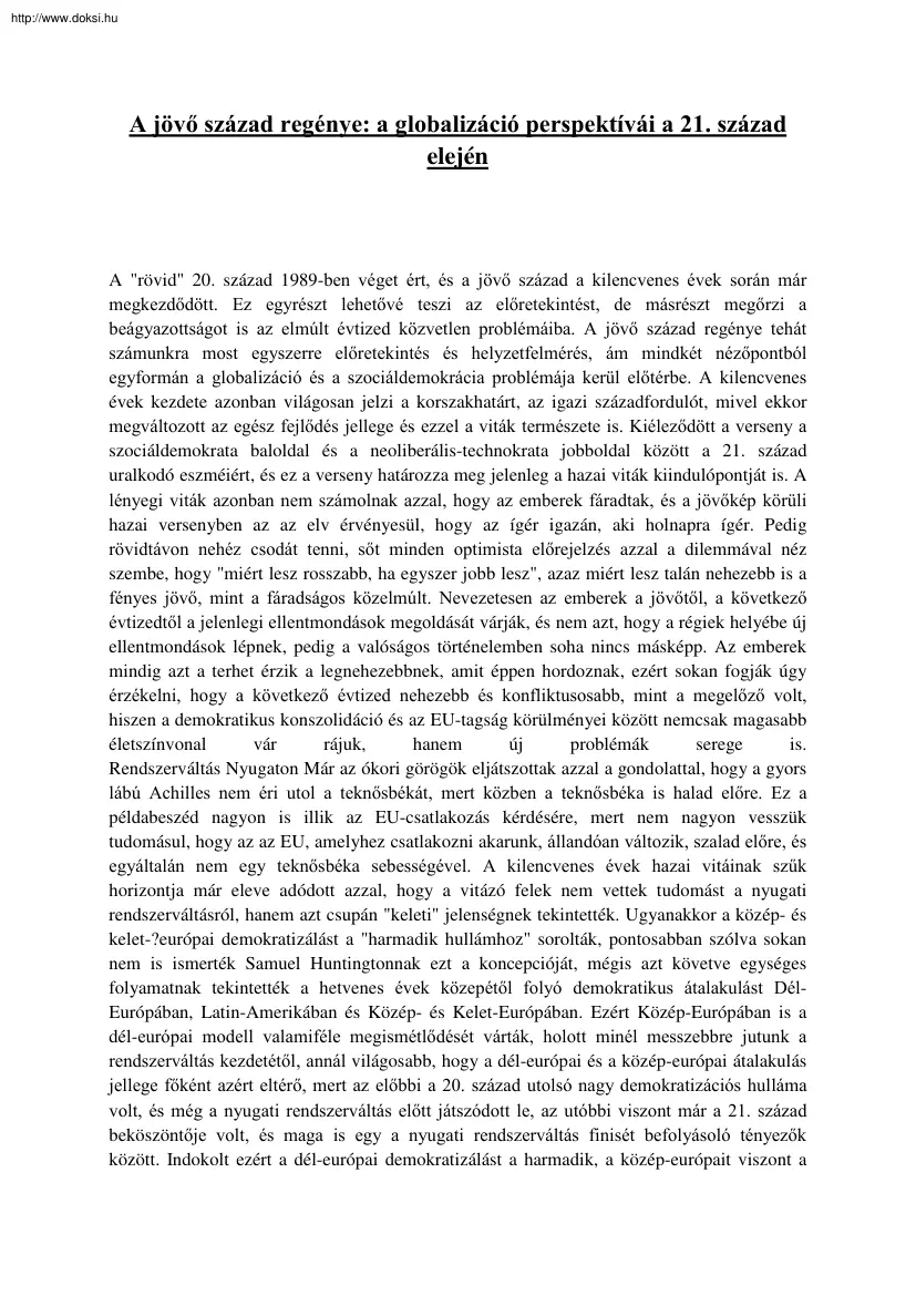 Ágh Attila - A jövő század regénye, a globalizáció perspektívái a 21. század elején