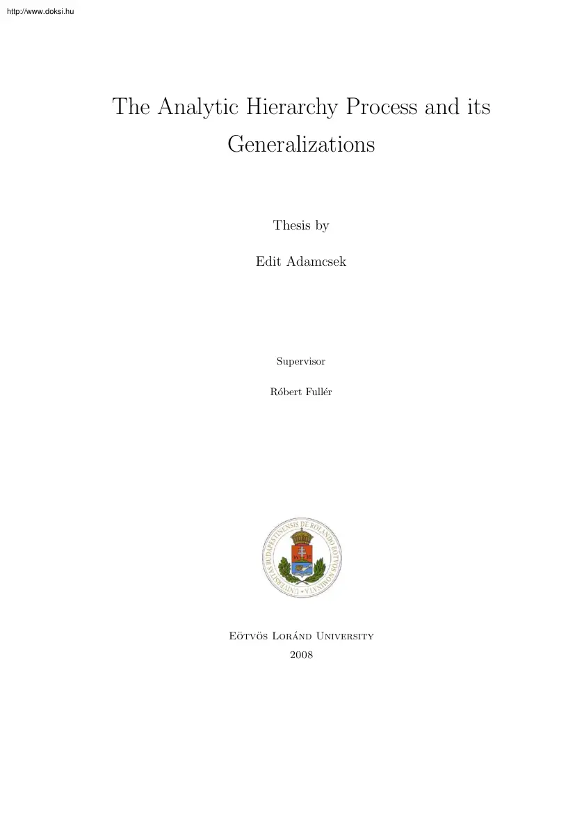 Adamcsek Edit - The Analytic Hierarchy Process and its Generalizations