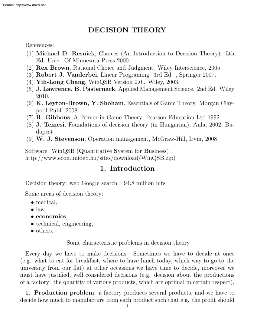 Decision Theory Overview