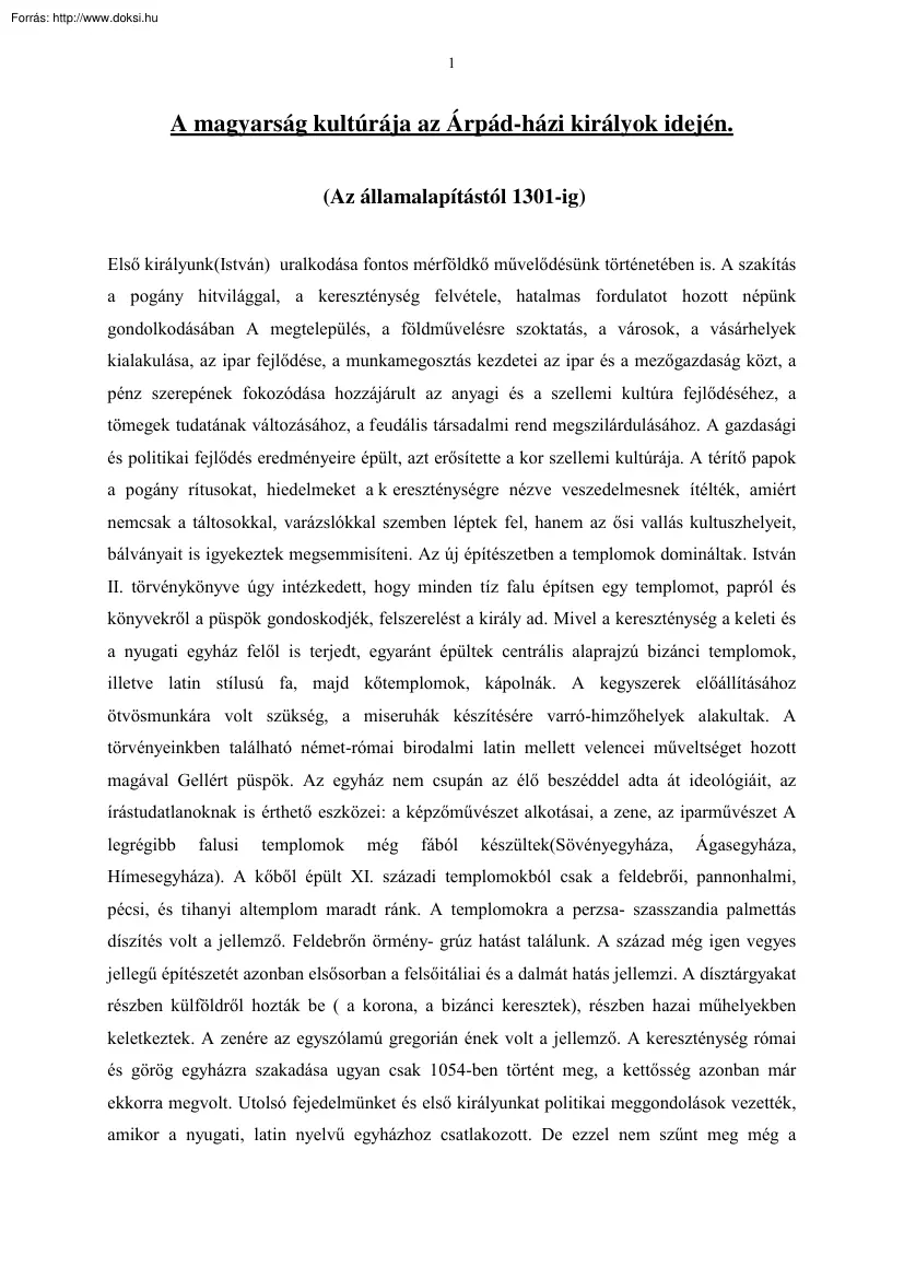 A magyarság kultúrája az Árpád-házi királyok idején