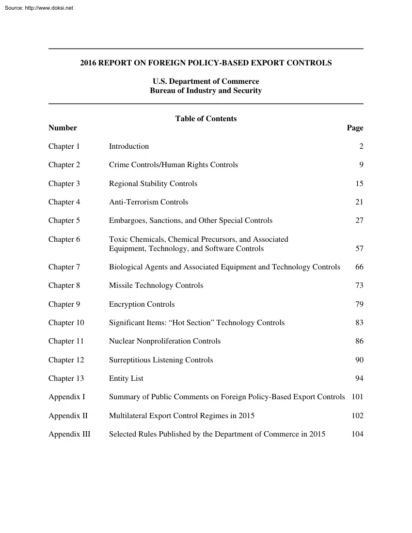 2016 Report on Foreign Policy Based Export Controls