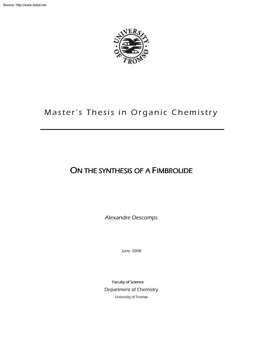 Alexandre Descomps - Masters thesis in Organic Chemistry, on the synthesis of Fimbrolide