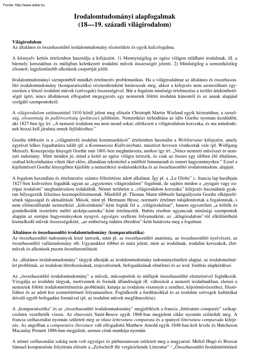 Irodalomtudományi alapfogalmak (18-19. századi világirodalom)
