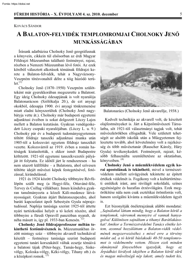 Kovács Sándor - A Balaton-felvidék templomromjai Cholnoky Jenő munkásságában