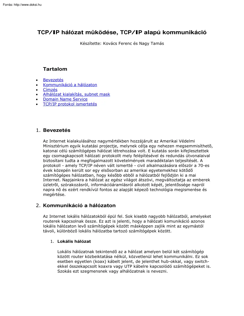 Kovács-Nagy - TCP/IP hálózat működése, TCP/IP alapú kommunikáció